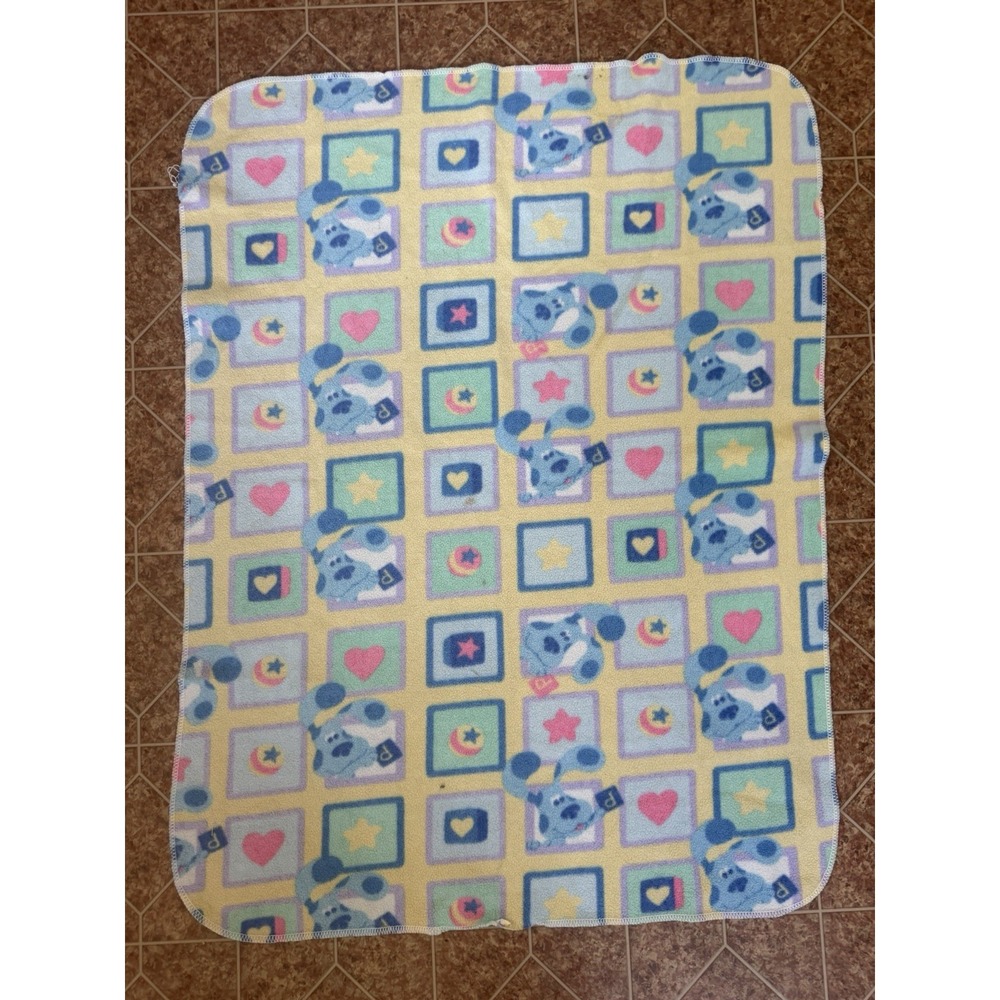 Vintage Blue's Clues Baby Blanket 35x42 Nursery Fleece Throw Yellow Blocks